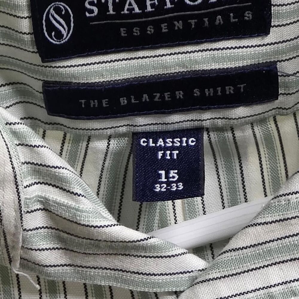 Stafford Men's White and Green Shirt - Picture 3 of 3
